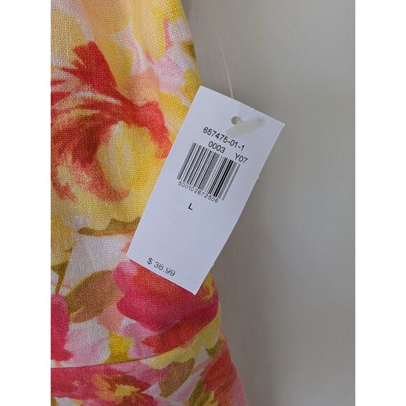 Old Navy Fit & Flare Tie Shoulder Linen Blend Floral Watercolor Dress Size L new - Picture 3 of 10